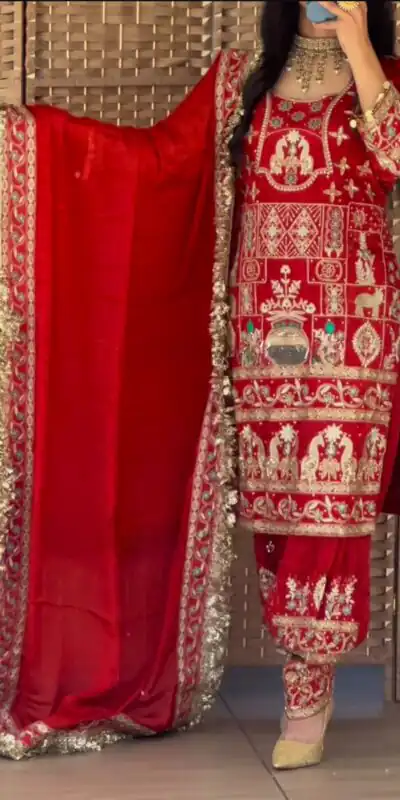 Stylish Red Natural Crepe Sequence Work Salwar Suit | Jump Suits, Salwar suit, Casual Suits, Creative suits, Designer Suits, Palazzo Suits, Party Wear Suits, Patiala Suits, Straight Suits