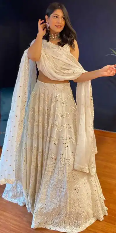 Stylish White Wedding Bridal Lehenga Choli | Lehenga, Bollywood Lehenga, Creative Lehenga, Designer Lehenga, Embroidered Lehenga, Party Wear Lehenga