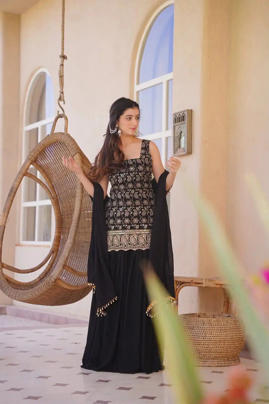 MD 3093 Black Blooming Faux Georgette Salwar Suit Perfect for Wedding, Party, Makar Sankranti, Baby Shower, Traditional Day – . Special Price ₹2149. Deliv | Jump Suits, Salwar suit, Casual Suits, Creative suits, Designer Suits, Palazzo Suits, Party Wear Suits, Patiala Suits, Straight Suits