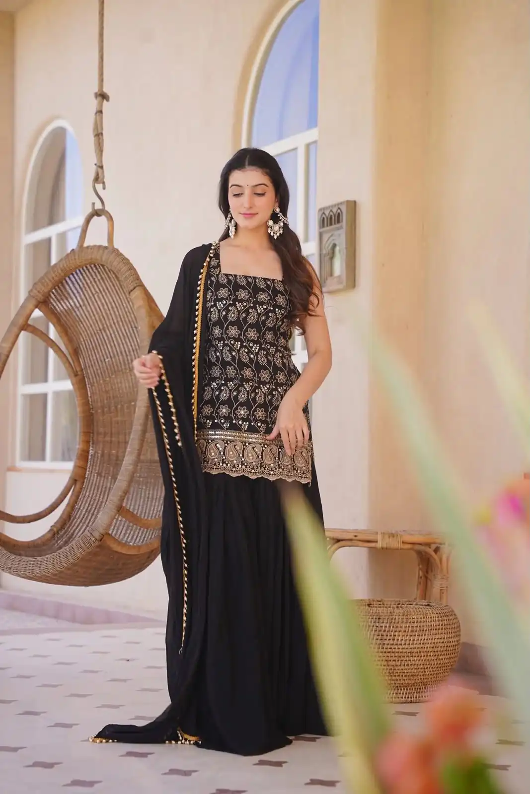 MD 3093 Black Blooming Faux Georgette Salwar Suit Perfect for Wedding, Party, Makar Sankranti, Baby Shower, Traditional Day – . Special Price ₹2149. Deliv | Jump Suits, Salwar suit, Casual Suits, Creative suits, Designer Suits, Palazzo Suits, Party Wear Suits, Patiala Suits, Straight Suits