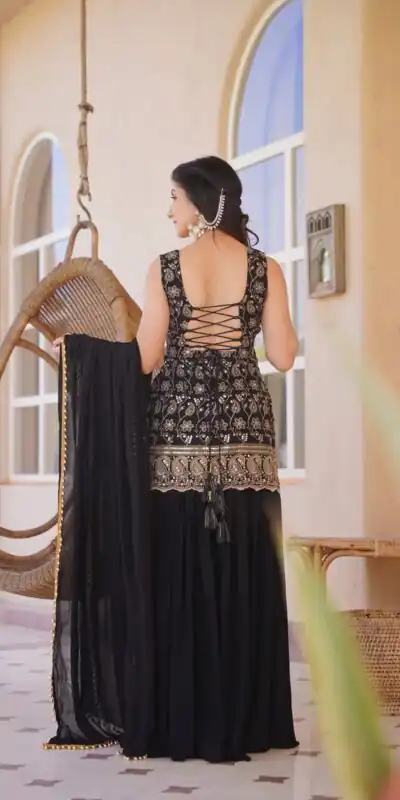 MD 3093 Black Blooming Faux Georgette Salwar Suit Perfect for Wedding, Party, Makar Sankranti, Baby Shower, Traditional Day – . Special Price ₹2149. Deliv | Jump Suits, Salwar suit, Casual Suits, Creative suits, Designer Suits, Palazzo Suits, Party Wear Suits, Patiala Suits, Straight Suits