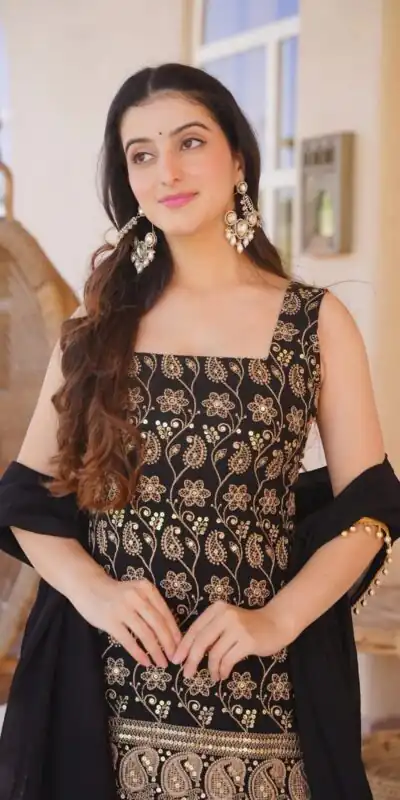 MD 3093 Black Blooming Faux Georgette Salwar Suit Perfect for Wedding, Party, Makar Sankranti, Baby Shower, Traditional Day – . Special Price ₹2149. Deliv | Jump Suits, Salwar suit, Casual Suits, Creative suits, Designer Suits, Palazzo Suits, Party Wear Suits, Patiala Suits, Straight Suits