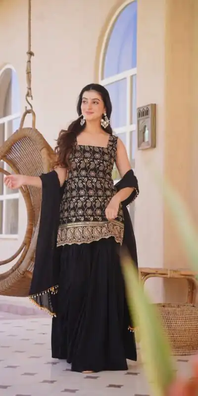 MD 3093 Black Blooming Faux Georgette Salwar Suit Perfect for Wedding, Party, Makar Sankranti, Baby Shower, Traditional Day – . Special Price ₹2149. Deliv | Jump Suits, Salwar suit, Casual Suits, Creative suits, Designer Suits, Palazzo Suits, Party Wear Suits, Patiala Suits, Straight Suits