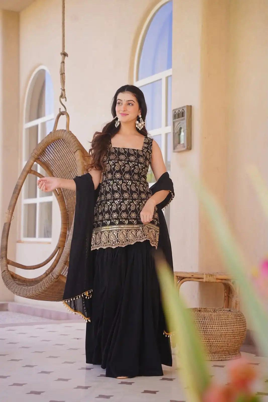 MD 3093 Black Blooming Faux Georgette Salwar Suit Perfect for Wedding, Party, Makar Sankranti, Baby Shower, Traditional Day – . Special Price ₹2149. Deliv | Jump Suits, Salwar suit, Casual Suits, Creative suits, Designer Suits, Palazzo Suits, Party Wear Suits, Patiala Suits, Straight Suits