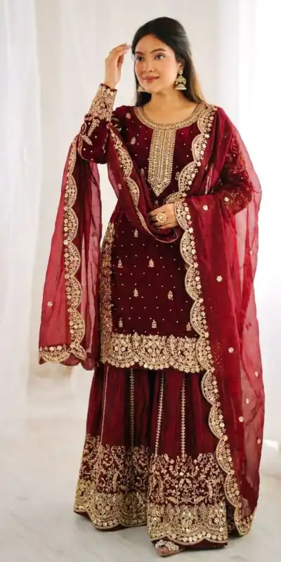 ZSR 3167 Maroon Fendy Silk Salwar Suitwith Embroidery Work & Lace Work. Now at just ₹2149. Delivery 4-6 Working Days. Shop now. | Jump Suits, Salwar suit, Casual Suits, Creative suits, Designer Suits, Palazzo Suits, Party Wear Suits, Patiala Suits, Straight Suits