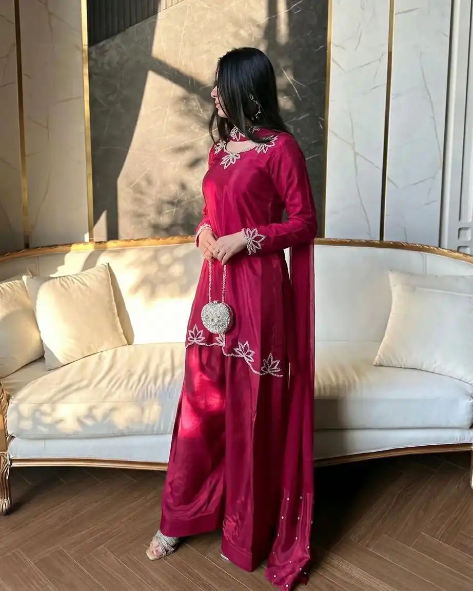 NF 1270 Pink Natural Crep Salwar Suit Brown with Embroidery Work. Exclusive Offer ₹1899. Delivery 4-6 Working Days. Shop now. | Jump Suits, Salwar suit, Casual Suits, Creative suits, Designer Suits, Palazzo Suits, Party Wear Suits, Patiala Suits, Straight Suits