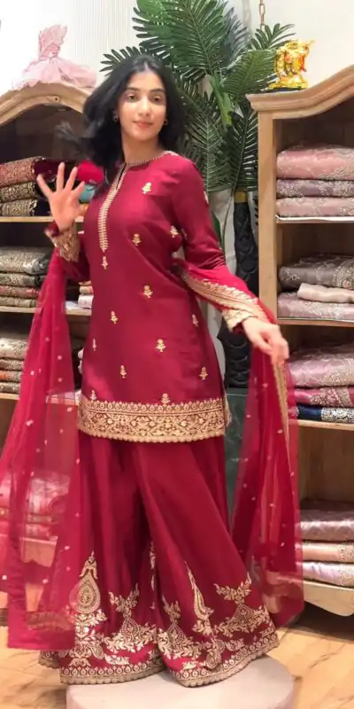Super Red Natural Crap Embroider Work Salwar Suit | Jump Suits, Salwar suit, Casual Suits, Creative suits, Designer Suits, Palazzo Suits, Party Wear Suits, Patiala Suits, Straight Suits