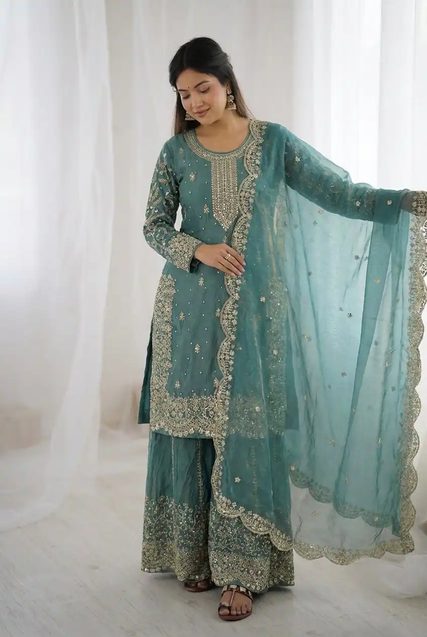 ZSR 3167 Sea Green Fendy Silk Salwar Suitwith Embroidery Work & Lace Work. Now at just ₹2149. Delivery 4-6 Working Days. Shop now. | Jump Suits, Salwar suit, Casual Suits, Creative suits, Designer Suits, Palazzo Suits, Party Wear Suits, Patiala Suits, Straight Suits