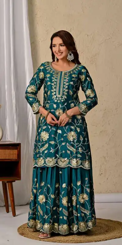 Superb Teal Chinon Silk Embroider Work Salwar Suit | Jump Suits, Salwar suit, Casual Suits, Creative suits, Designer Suits, Palazzo Suits, Party Wear Suits, Patiala Suits, Straight Suits