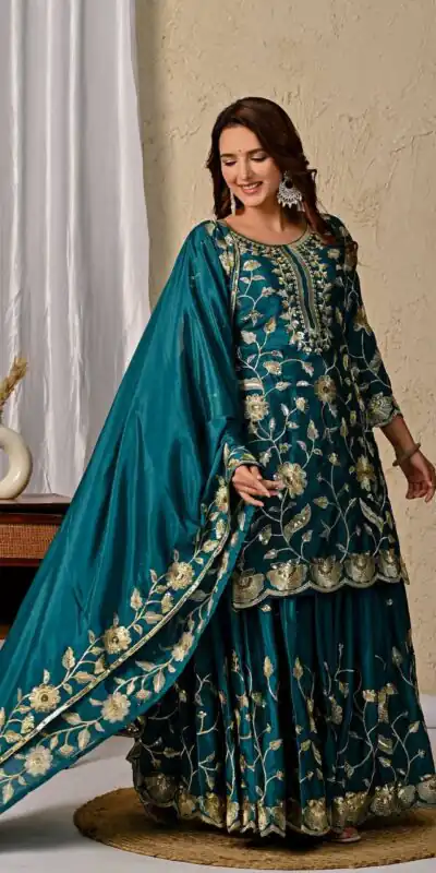 Superb Teal Chinon Silk Embroider Work Salwar Suit | Jump Suits, Salwar suit, Casual Suits, Creative suits, Designer Suits, Palazzo Suits, Party Wear Suits, Patiala Suits, Straight Suits