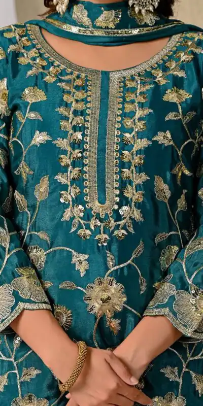 Superb Teal Chinon Silk Embroider Work Salwar Suit | Jump Suits, Salwar suit, Casual Suits, Creative suits, Designer Suits, Palazzo Suits, Party Wear Suits, Patiala Suits, Straight Suits