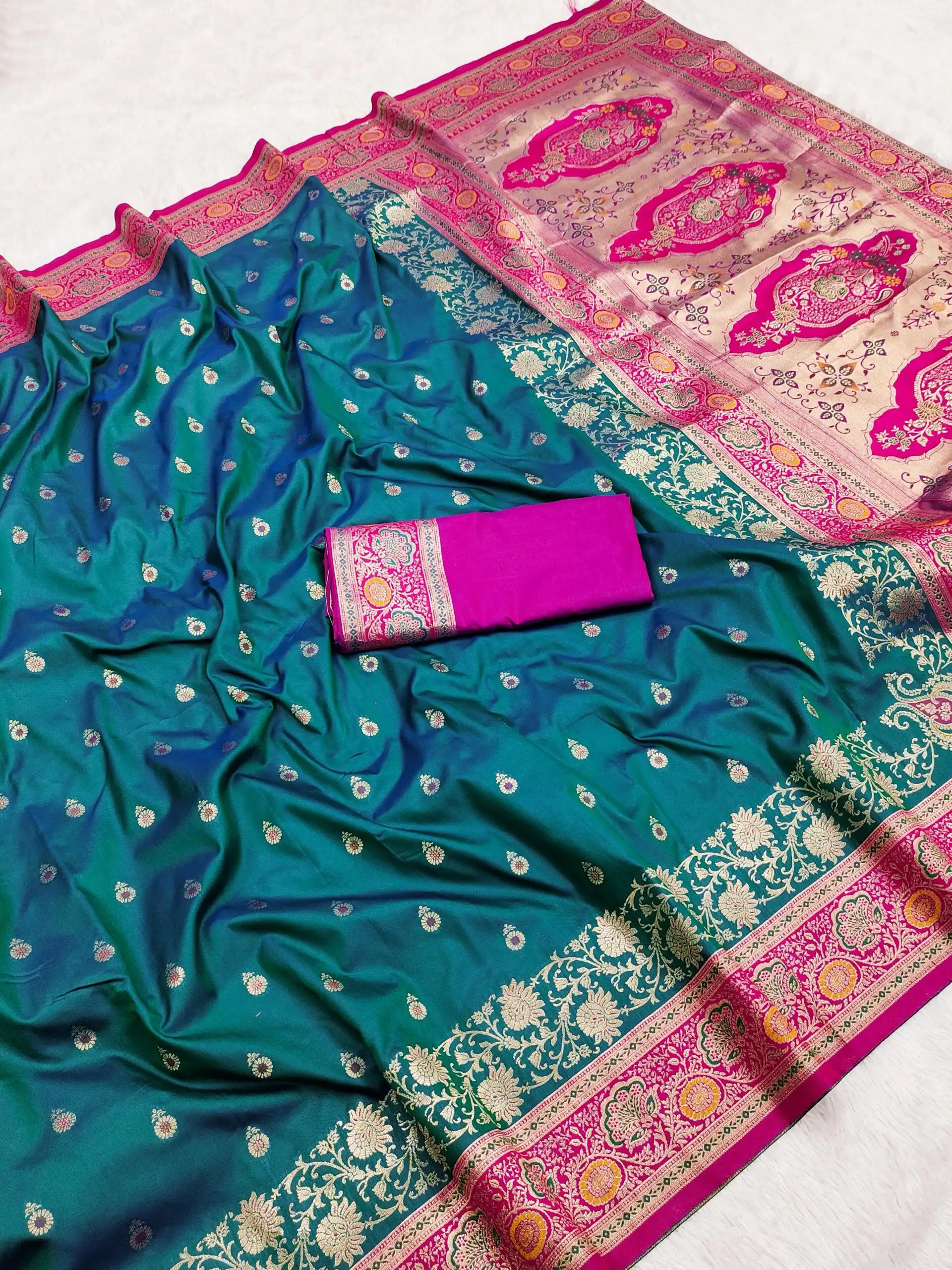 Teal Banarasi Silk Gold Zari Border Saree | Sarees, Bollywood Sarees, Creative Sarees, Designer Sarees, Embroidered Sarees, Ethnic Saree, Modern Digital sarees, Party Wear Sarees