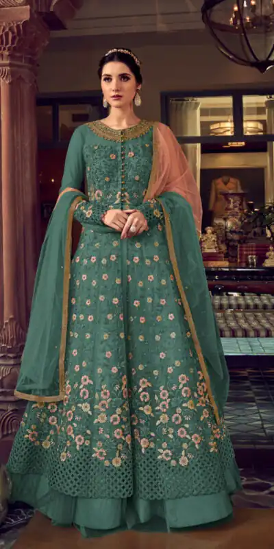 Teal Banglory Silk Embroidery Stone Work Salwar Suit | Jump Suits, Salwar suit, Casual Suits, Creative suits, Designer Suits, Palazzo Suits, Party Wear Suits, Patiala Suits, Straight Suits