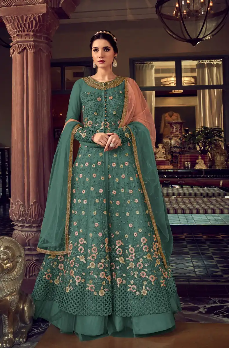 Teal Banglory Silk Embroidery Stone Work Salwar Suit | Jump Suits, Salwar suit, Casual Suits, Creative suits, Designer Suits, Palazzo Suits, Party Wear Suits, Patiala Suits, Straight Suits