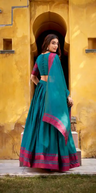 Teal Chanderi Embroidery Work Lehenga Choli | Lehenga, Bollywood Lehenga, Creative Lehenga, Designer Lehenga, Embroidered Lehenga, Party Wear Lehenga
