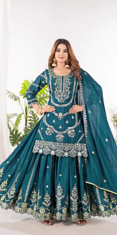 Teal Chinon Silk Embroider Lace Work Salwar Suit | Jump Suits, Salwar suit, Casual Suits, Creative suits, Designer Suits, Palazzo Suits, Party Wear Suits, Patiala Suits, Straight Suits