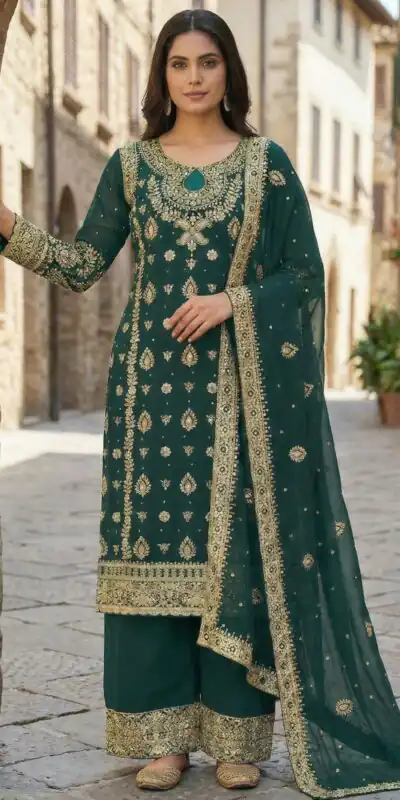 Teal Faux Georgette Sequence Work Salwar Suit | Jump Suits, Salwar suit, Casual Suits, Creative suits, Designer Suits, Palazzo Suits, Party Wear Suits, Patiala Suits, Straight Suits