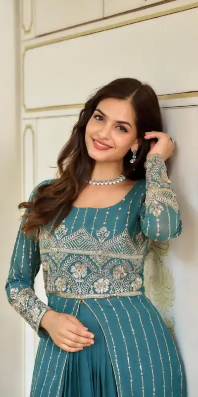 Teal Fox Georgette Embroidery Work Lehenga Choli | Lehenga, Bollywood Lehenga, Creative Lehenga, Designer Lehenga, Embroidered Lehenga, Party Wear Lehenga
