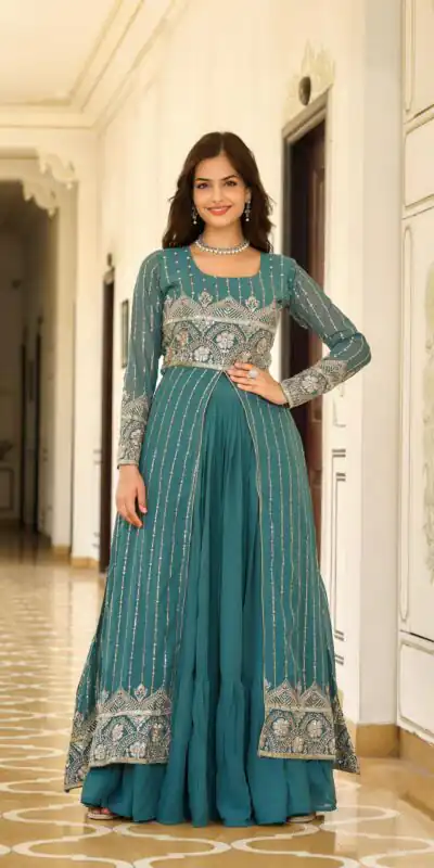 Teal Fox Georgette Embroidery Work Lehenga Choli | Lehenga, Bollywood Lehenga, Creative Lehenga, Designer Lehenga, Embroidered Lehenga, Party Wear Lehenga