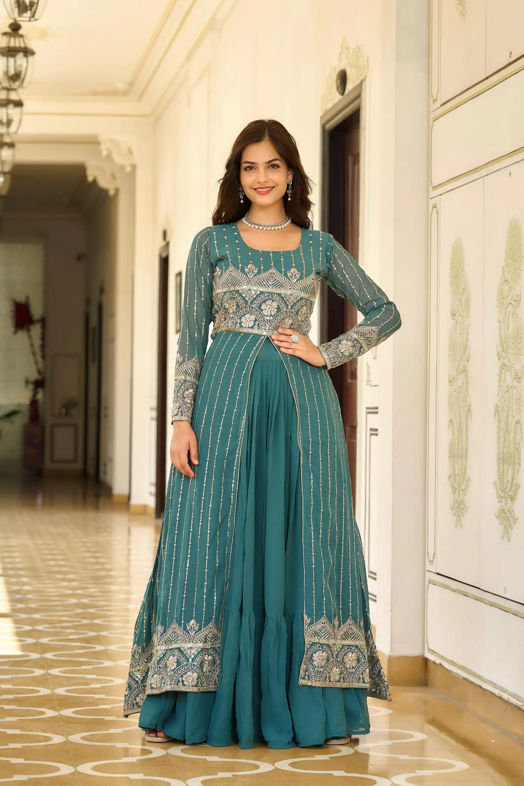 Teal Fox Georgette Embroidery Work Lehenga Choli | Lehenga, Bollywood Lehenga, Creative Lehenga, Designer Lehenga, Embroidered Lehenga, Party Wear Lehenga