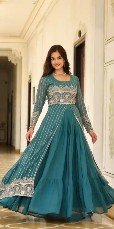 Teal Fox Georgette Embroidery Work Lehenga Choli | Lehenga, Bollywood Lehenga, Creative Lehenga, Designer Lehenga, Embroidered Lehenga, Party Wear Lehenga