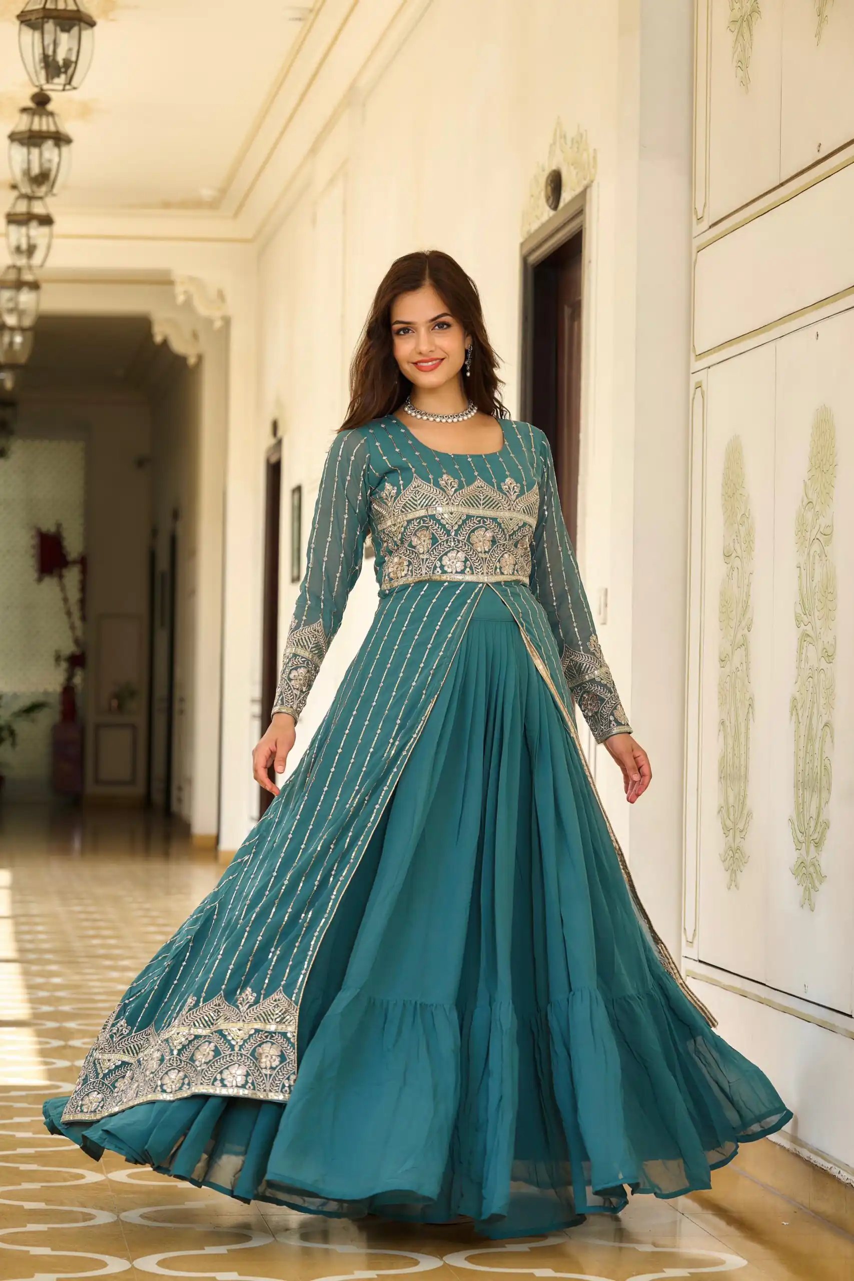 Teal Fox Georgette Embroidery Work Lehenga Choli | Lehenga, Bollywood Lehenga, Creative Lehenga, Designer Lehenga, Embroidered Lehenga, Party Wear Lehenga