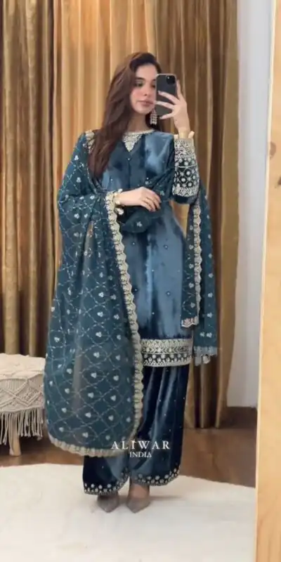 Teal Georgette Sequence Work Salwar Suit | Jump Suits, Tops & Bottoms, Track Suits, Salwar suit, Casual Suits, Creative suits, Designer Suits, Palazzo Suits, Party Wear Suits, Patiala Suits, Straight Suits, Trendy Wear