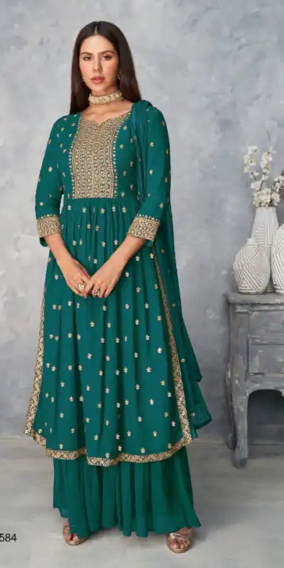 Teal Georgette Sequin Work Salwar Suit | Jump Suits, Salwar suit, Casual Suits, Creative suits, Designer Suits, Palazzo Suits, Party Wear Suits, Patiala Suits, Straight Suits