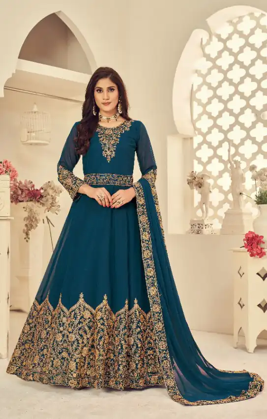 Teal Georgette Stone Work Salwar Suit | Jump Suits, Salwar suit, Casual Suits, Creative suits, Designer Suits, Palazzo Suits, Party Wear Suits, Patiala Suits, Straight Suits