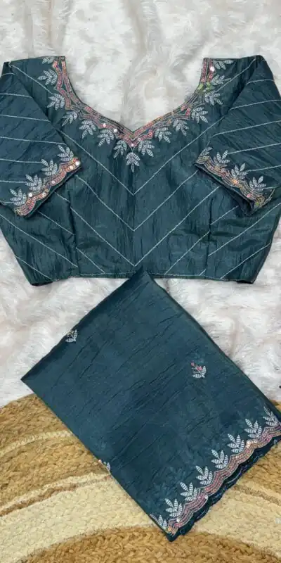 Teal Gold Crush Embroidery Work Saree | Sarees, Bollywood Sarees, Creative Sarees, Designer Sarees, Embroidered Sarees, Ethnic Saree, Modern Digital sarees, Party Wear Sarees