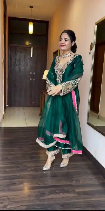 Teal Green Vichitra Silk Cowrie Embroidery Work Salwar Suit | Jump Suits, Salwar suit, Casual Suits, Creative suits, Designer Suits, Palazzo Suits, Party Wear Suits, Patiala Suits, Straight Suits