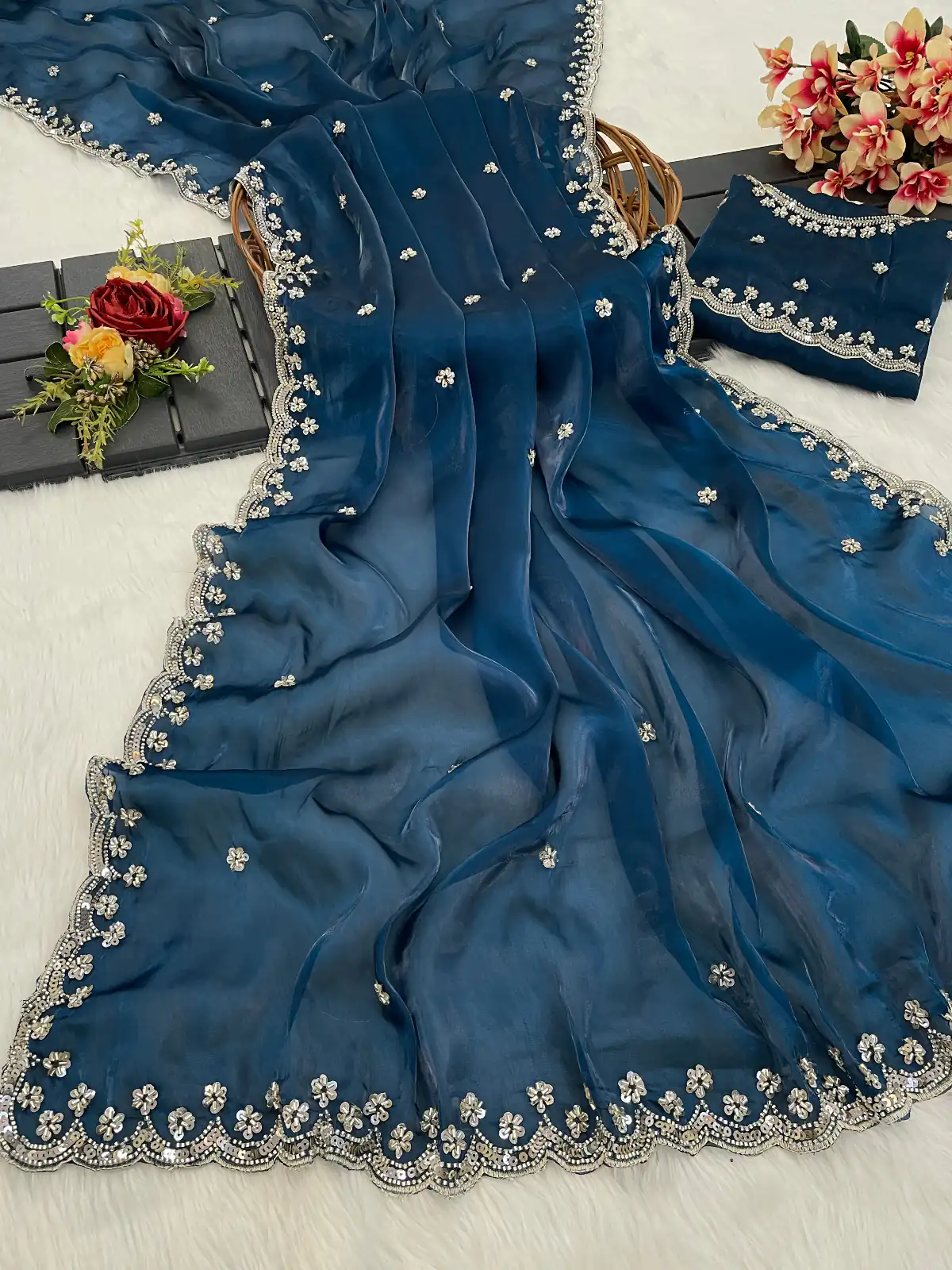 Teal Jimmy Chou Silk Embroidery Work Saree | Sarees, Bollywood Sarees, Creative Sarees, Designer Sarees, Embroidered Sarees, Ethnic Saree, Modern Digital sarees, Party Wear Sarees