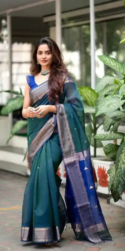Teal Lichi Silk Jacquard Border Saree | Sarees, Bollywood Sarees, Creative Sarees, Designer Sarees, Embroidered Sarees, Ethnic Saree, Modern Digital sarees, Party Wear Sarees