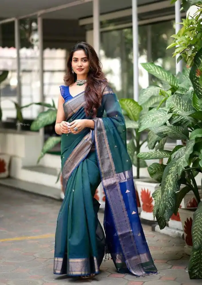Teal Lichi Silk Jacquard Border Saree | Sarees, Bollywood Sarees, Creative Sarees, Designer Sarees, Embroidered Sarees, Ethnic Saree, Modern Digital sarees, Party Wear Sarees
