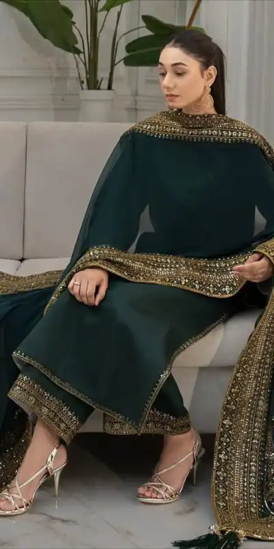 Teal Natural Crep Silk With Embroider Salwar Suit | Jump Suits, Salwar suit, Casual Suits, Creative suits, Designer Suits, Palazzo Suits, Party Wear Suits, Patiala Suits, Straight Suits