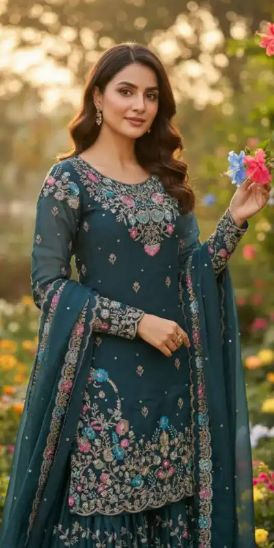 Teal Organza Silk Sequence Moti Work Salwar Suit | Jump Suits, Salwar suit, Casual Suits, Creative suits, Designer Suits, Palazzo Suits, Party Wear Suits, Patiala Suits, Straight Suits
