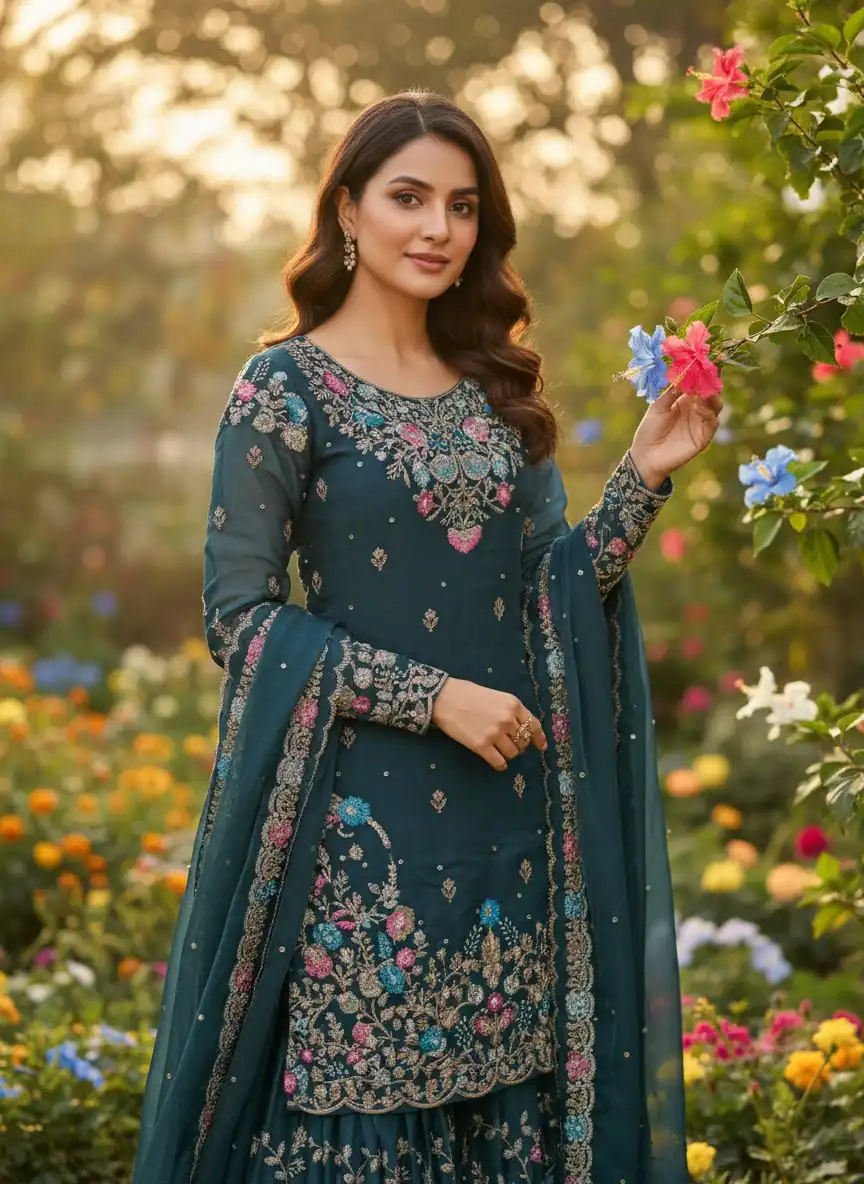 Teal Organza Silk Sequence Moti Work Salwar Suit | Jump Suits, Salwar suit, Casual Suits, Creative suits, Designer Suits, Palazzo Suits, Party Wear Suits, Patiala Suits, Straight Suits