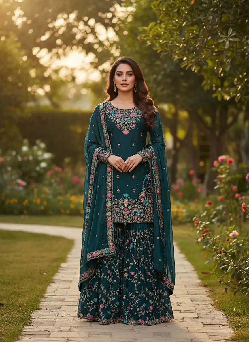 Teal Organza Silk Sequence Moti Work Salwar Suit | Jump Suits, Salwar suit, Casual Suits, Creative suits, Designer Suits, Palazzo Suits, Party Wear Suits, Patiala Suits, Straight Suits