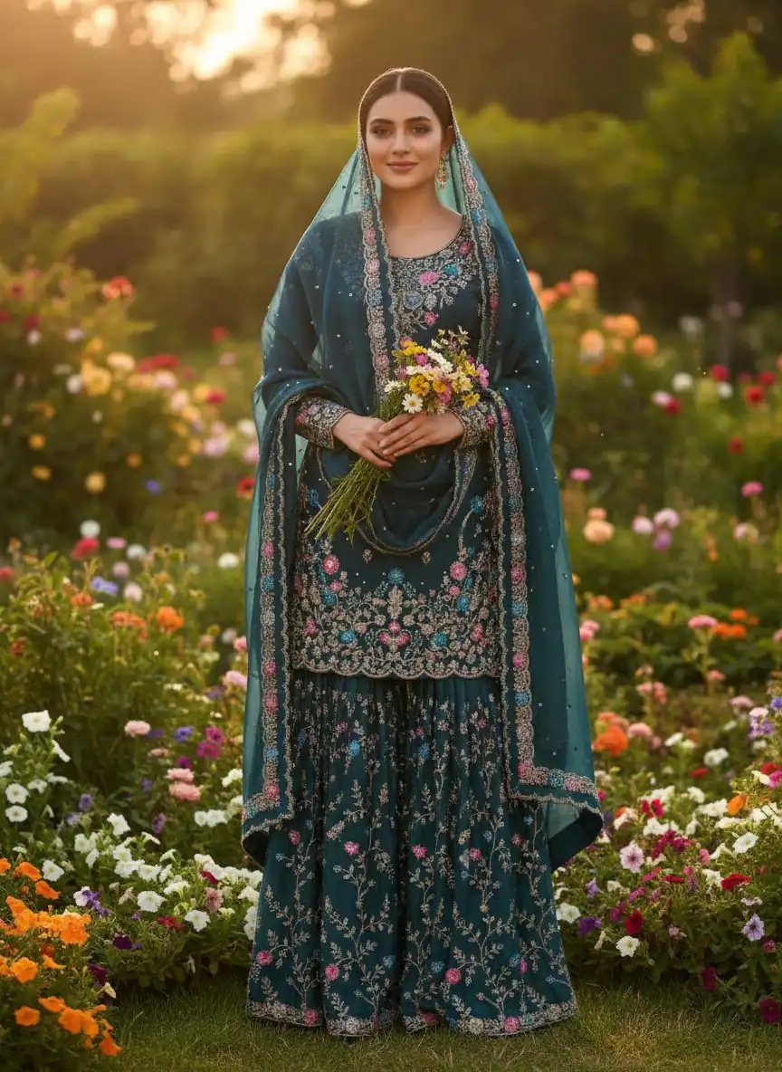 Teal Organza Silk Sequence Moti Work Salwar Suit | Jump Suits, Salwar suit, Casual Suits, Creative suits, Designer Suits, Palazzo Suits, Party Wear Suits, Patiala Suits, Straight Suits