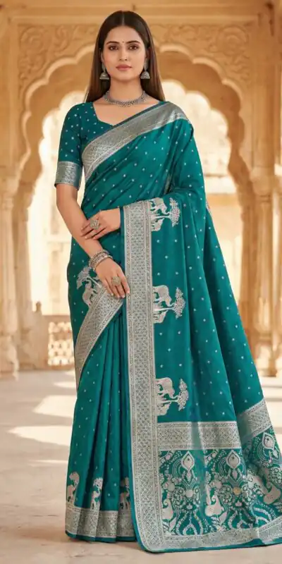 Teal Pure Banarasi Silk Zari Lace Work Saree | Sarees, Bollywood Sarees, Creative Sarees, Designer Sarees, Embroidered Sarees, Ethnic Saree, Modern Digital sarees, Party Wear Sarees