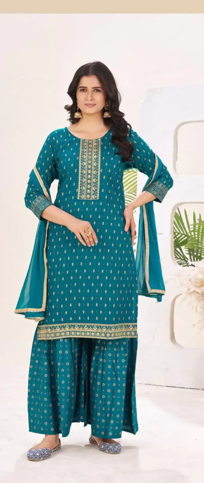 Teal Rayon Lace Embroidery Work Salwar Suit | Jump Suits, Salwar suit, Casual Suits, Creative suits, Designer Suits, Palazzo Suits, Party Wear Suits, Patiala Suits, Straight Suits
