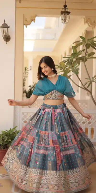 Teal Russian Silk Embroidery Work Lehenga Choli | Lehenga, Bollywood Lehenga, Creative Lehenga, Designer Lehenga, Embroidered Lehenga, Party Wear Lehenga