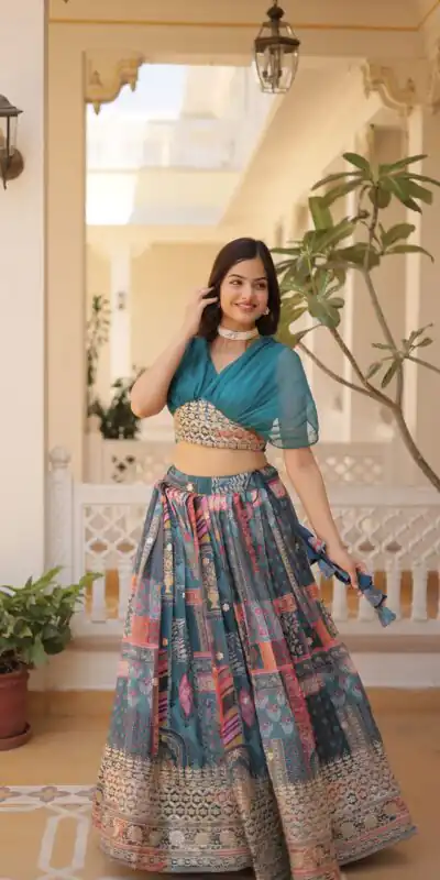 Teal Russian Silk Embroidery Work Lehenga Choli | Lehenga, Bollywood Lehenga, Creative Lehenga, Designer Lehenga, Embroidered Lehenga, Party Wear Lehenga