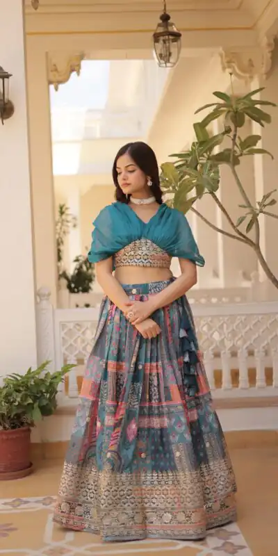 Teal Russian Silk Embroidery Work Lehenga Choli | Lehenga, Bollywood Lehenga, Creative Lehenga, Designer Lehenga, Embroidered Lehenga, Party Wear Lehenga