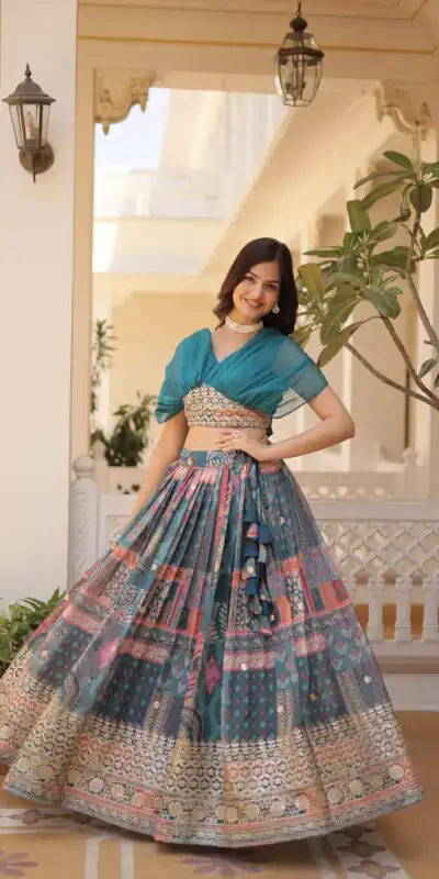 Teal Russian Silk Embroidery Work Lehenga Choli | Lehenga, Bollywood Lehenga, Creative Lehenga, Designer Lehenga, Embroidered Lehenga, Party Wear Lehenga
