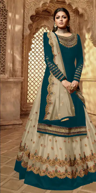 Teal Satin Georgette Stone Work Salwar Suit | Jump Suits, Salwar suit, Casual Suits, Creative suits, Designer Suits, Palazzo Suits, Party Wear Suits, Patiala Suits, Straight Suits