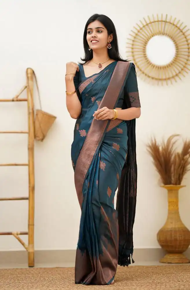 Teal Soft Lichi Silk Jacquard Rich Pallu Saree | Sarees, Bollywood Sarees, Creative Sarees, Designer Sarees, Embroidered Sarees, Ethnic Saree, Modern Digital sarees, Party Wear Sarees