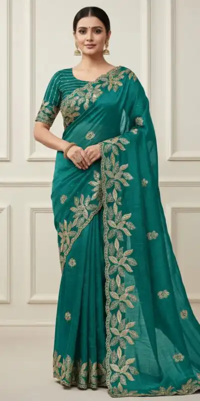 Teal Soft Organza Silk With Sequins Work Saree | Sarees, Bollywood Sarees, Creative Sarees, Designer Sarees, Embroidered Sarees, Ethnic Saree, Modern Digital sarees, Party Wear Sarees