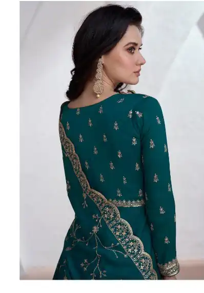 Teal Vichitra Embroidery Lace Work Salwar Suit | Jump Suits, Salwar suit, Casual Suits, Creative suits, Designer Suits, Palazzo Suits, Party Wear Suits, Patiala Suits, Straight Suits