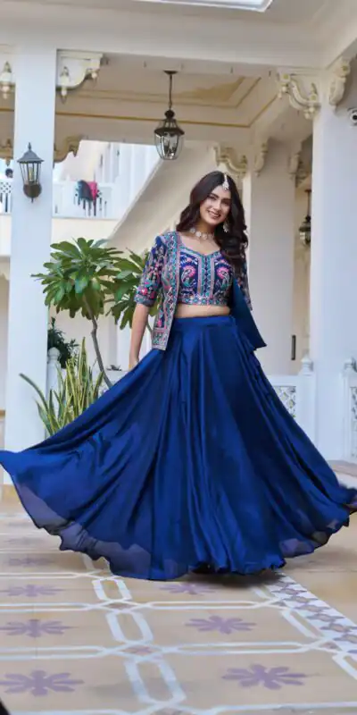 Teal Vichitra Embroidery Thread Work Lehenga Choli | Lehenga, Bollywood Lehenga, Creative Lehenga, Designer Lehenga, Embroidered Lehenga, Party Wear Lehenga